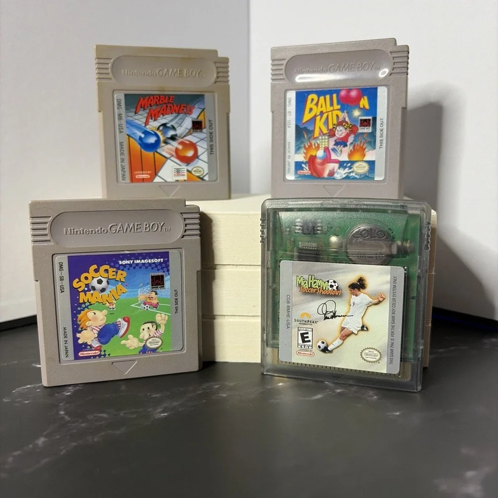 Game Boy & Color Nintendo Lot - Soccer Mania, Mia Hamm, Balloon Kid & Marble Mad